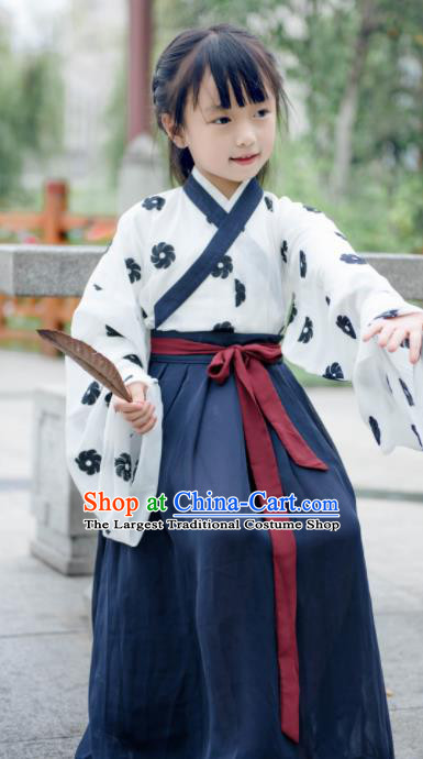 Traditional Chinese Ancient Costumes Jin Dynasty Princess Navy Hanfu Dress for Kids