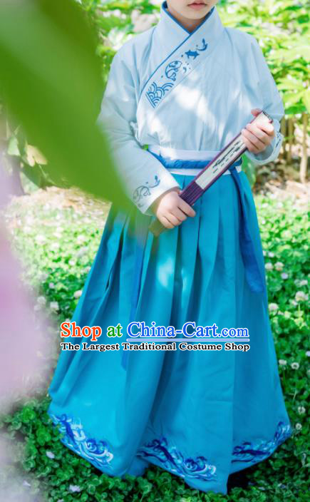 Traditional Chinese Ancient Swordsman Costumes Han Dynasty Scholar Hanfu Clothing for Kids