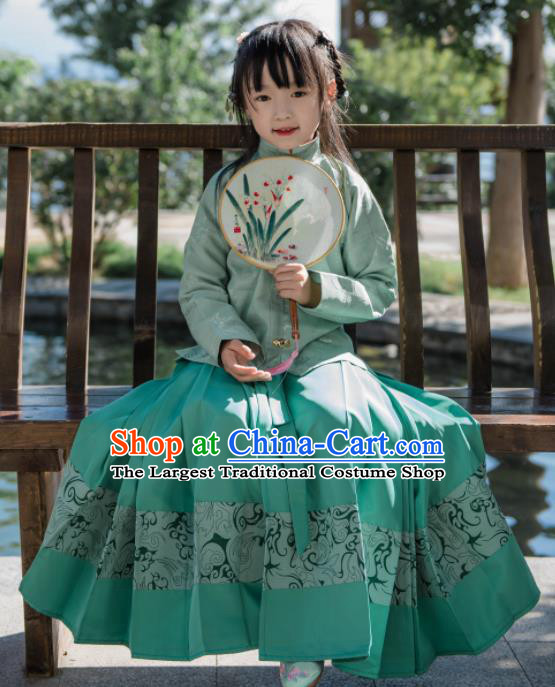 Traditional Chinese Ancient Costumes Ming Dynasty Princess Clothing Green Blouse and Skirt for Kids