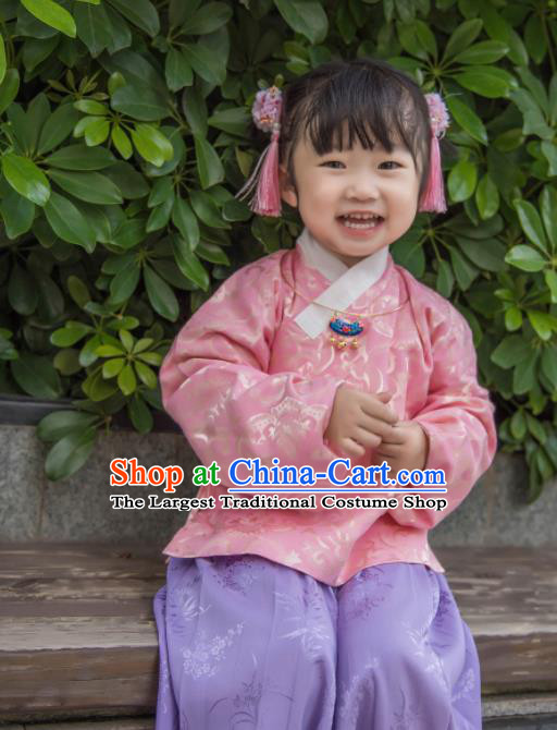 Traditional Chinese Ancient Costumes Ming Dynasty Princess Clothing Pink Blouse and Purple Skirt for Kids