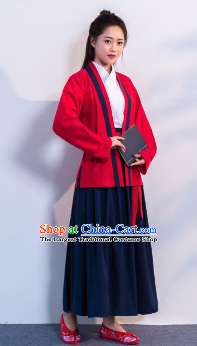 Traditional Chinese Ancient Hanfu Dress Song Dynasty Female Scholar Red Costumes for Women