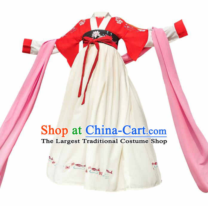 Traditional Chinese Ancient Princess Costumes Tang Dynasty Beige Hanfu Dress for Kids