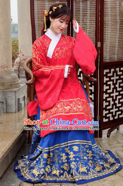 Chinese Ancient Palace Lady Hanfu Han Dynasty Imperial Concubine Queen Embroidered Costumes