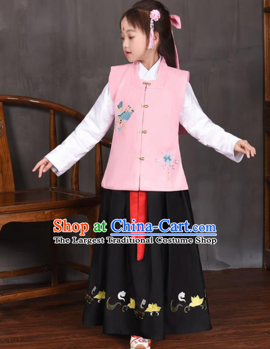 Traditional Chinese Ancient Ming Dynasty Princess Costume Pink Vest for Kids