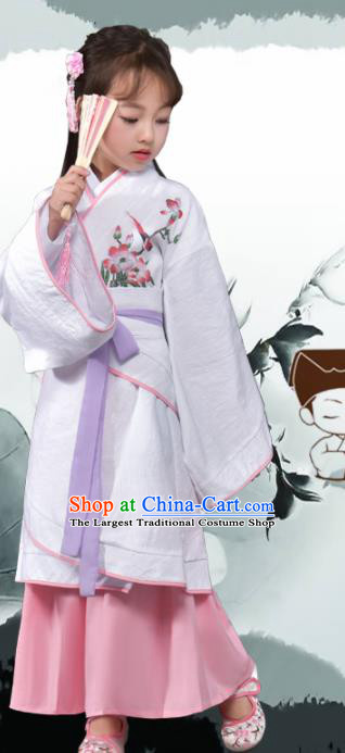 Traditional Chinese Ancient Han Dynasty Princess Costume White Curving-front Robe for Kids