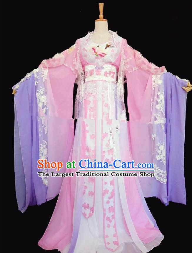 Chinese Ancient Cosplay Peri Costumes Traditional Tang Dynasty Princess Pink Hanfu Dress for Women