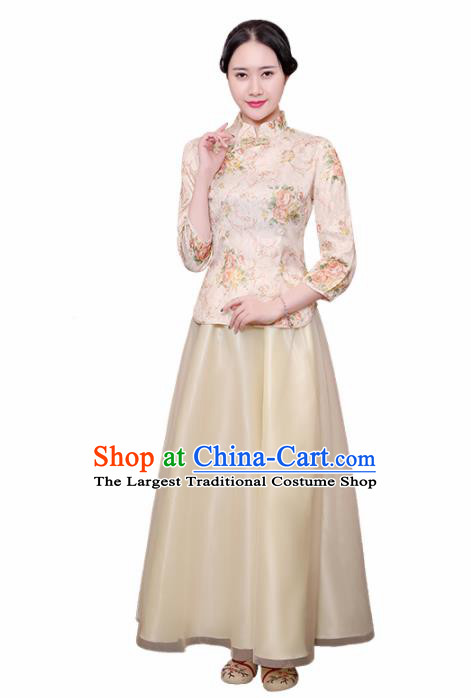 Chinese Ancient Nobility Lady Costumes Traditional Embroidered Yellow Qipao Blouse and Skirt for Women