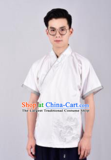 Chinese Ancient Swordsman Hanfu Han Dynasty Costume White Tang Suit Shirt for Men