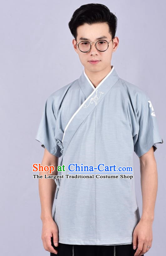 Chinese Ancient Swordsman Hanfu Costume Tang Suit Blue Shirt for Men