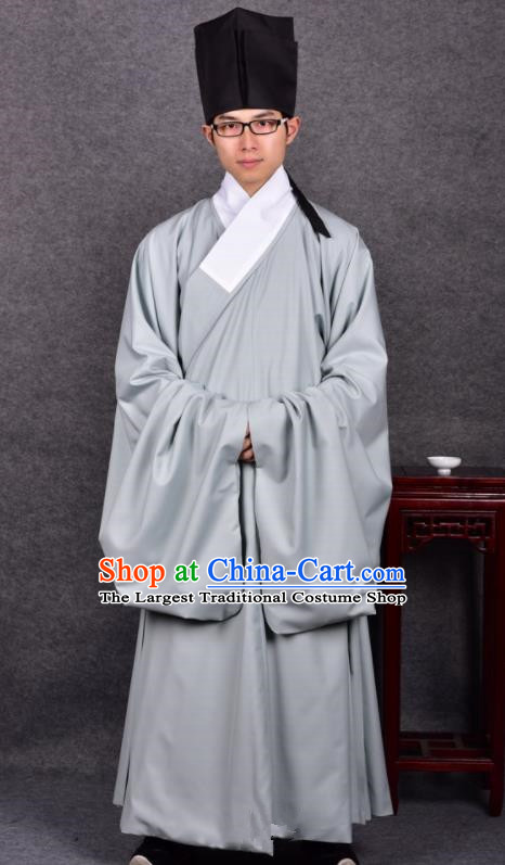 Chinese Ancient Traditional Ming Dynasty Taoist Priest Costume Grey Robe for Men