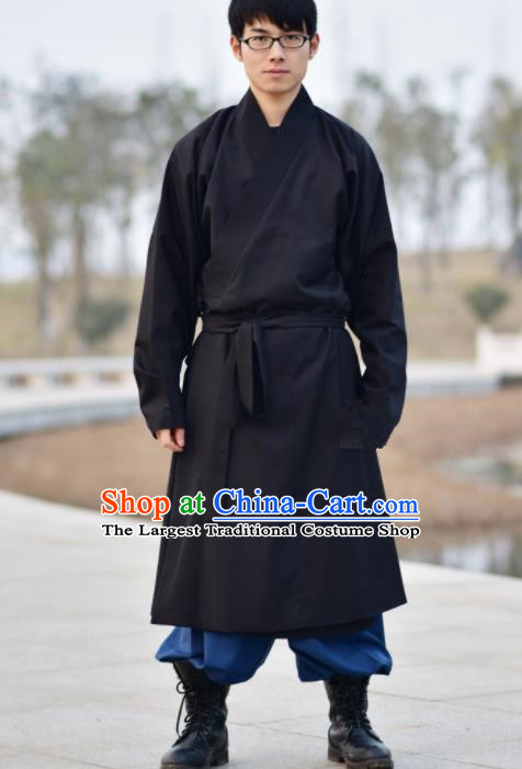 Chinese Ancient Traditional Ming Dynasty Taoist Priest Costume Monk Black Robe for Men