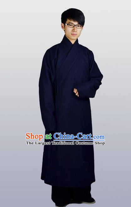 Chinese Ancient Traditional Ming Dynasty Swordsman Costumes Navy Robe for Men