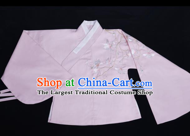 Chinese Ancient Ming Dynasty Princess Costume Embroidered Pink Blouse for Rich Women