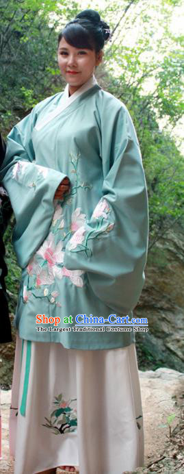 Chinese Ancient Nobility Lady Green Hanfu Dress Ming Dynasty Embroidered Costume for Rich Women