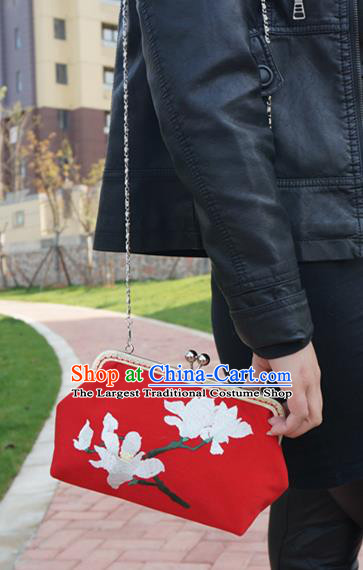 Traditional Chinese Embroidered Bag Handmade Red Silk Handbag for Women