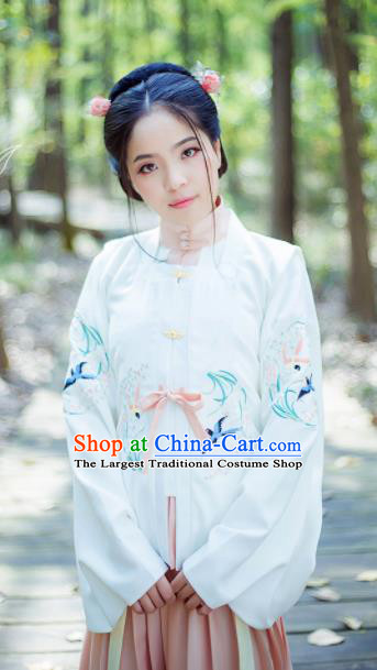Chinese Ancient Nobility Lady White Blouse Traditional Ming Dynasty Costume for Rich Women
