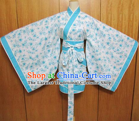 Traditional Chinese Han Dynasty Costume Ancient Princess Blue Curving-Front Robe for Women