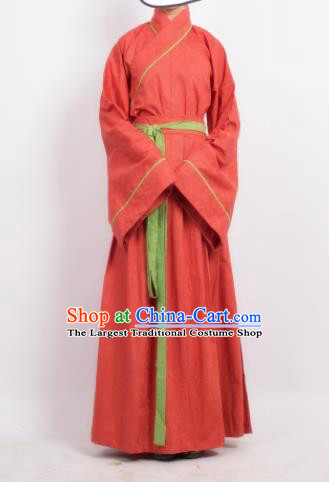 Traditional Chinese Song Dynasty Young Lady Costume Ancient Red Hanfu Dress for Women