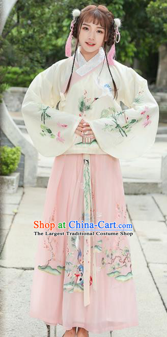 Chinese Traditional Ming Dynasty Princess Costume Ancient Embroidered Crane Hanfu Dress for Rich Women