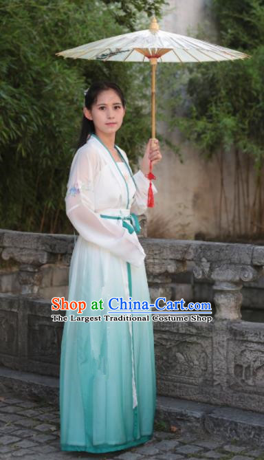 Traditional Chinese Ming Dynasty Nobility Lady Costume Ancient Embroidered Blue Hanfu Dress for Women