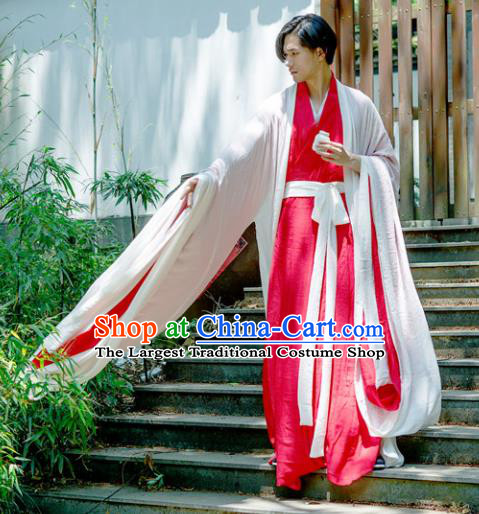 Chinese Ancient Traditional Jin Dynasty Swordsman Costumes Scholar Red Straight-Front Robe for Men