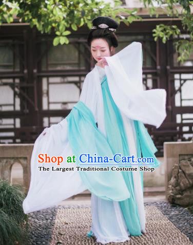 Traditional Chinese Tang Dynasty Imperial Consort Costume Ancient Palace Maidenform White Hanfu Dress for Women