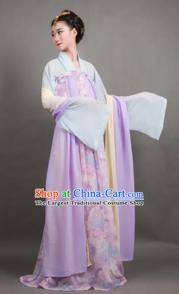 Traditional Chinese Tang Dynasty Maidenform Purple Hanfu Dress Ancient Palace Princess Costume for Women