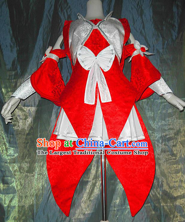 Asian Chinese Cosplay Peri Young Lady Costume Ancient Swordswoman Red Dress for Women