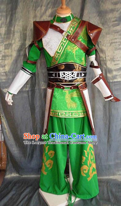 Asian Chinese Cosplay Customized General Warrior Green Costume Ancient Swordsman Clothing for Men