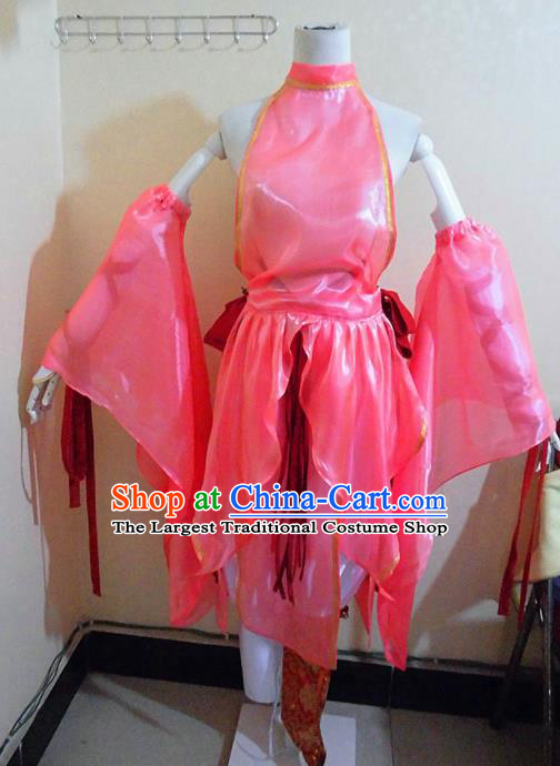 Asian Chinese Cosplay Female Swordsman Costume Ancient Young Lady Knight Pink Dress for Women