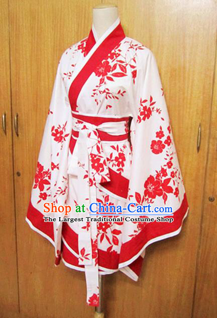 Traditional Chinese Han Dynasty Printing Red Curving-Front Robe Ancient Princess Costume for Women