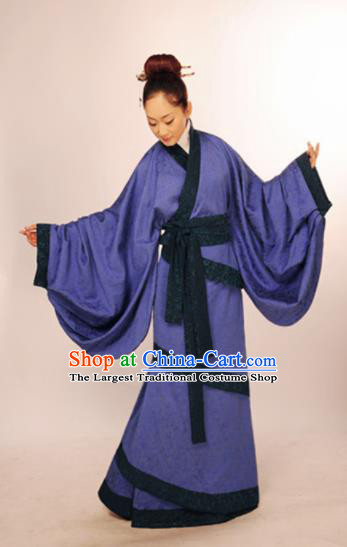 Traditional Chinese Han Dynasty Marquise Costume Ancient Princess Purple Curving-Front Robe for Women