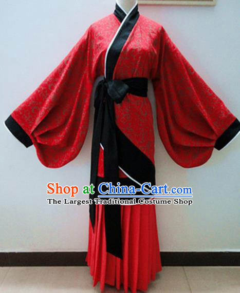 Traditional Chinese Han Dynasty Palace Lady Red Hanfu Dress Ancient Princess Fairy Costume for Women