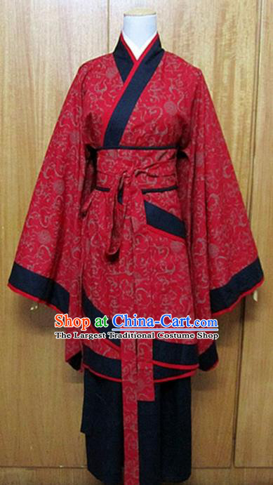 Traditional Chinese Han Dynasty Maidenform Red Curving-Front Robe Ancient Princess Fairy Costume for Women