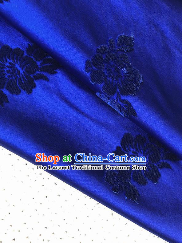 Asian Chinese Traditional Fabric Classical Malus Spectabilis Pattern Royalblue Brocade Cheongsam Cloth Silk Fabric