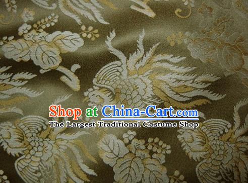 Asian Chinese Traditional Fabric Classical Phoenix Pattern Olive Green Brocade Cheongsam Cloth Silk Fabric