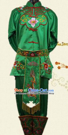 Traditional Chinese Beijing Opera Swordsman Costume Takefu Embroidered Green Clothing for Adults