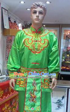 Traditional Chinese Beijing Opera Swordsman Green Costume Takefu Embroidered Clothing for Adults