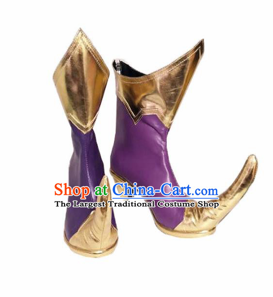 Asian Chinese Cosplay Alchemist Shoes Cartoon Fairy Purple Boots for Women