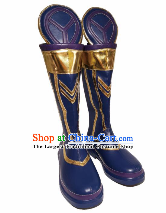 Asian Chinese Cosplay Cartoon General Shoes Ancient Swordsman Blue Boots for Men