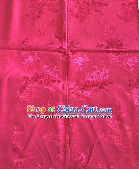 Asian Chinese Traditional Fabric Peony Phoenix Peony Pattern Rosy Brocade Cloth Silk Fabric