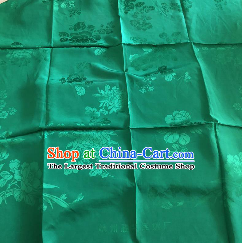 Asian Chinese Traditional Fabric Palace Peony Pattern Green Brocade Cloth Silk Fabric
