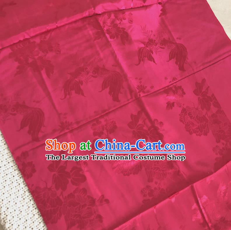 Asian Chinese Traditional Fabric Palace Flowers Goldfish Pattern Rosy Brocade Cloth Silk Fabric