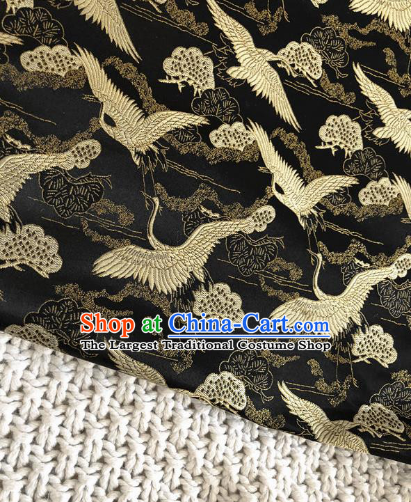 Asian Chinese Traditional Silk Fabric Crane Pattern Black Brocade Cheongsam Embroidered Cloth Silk Fabric