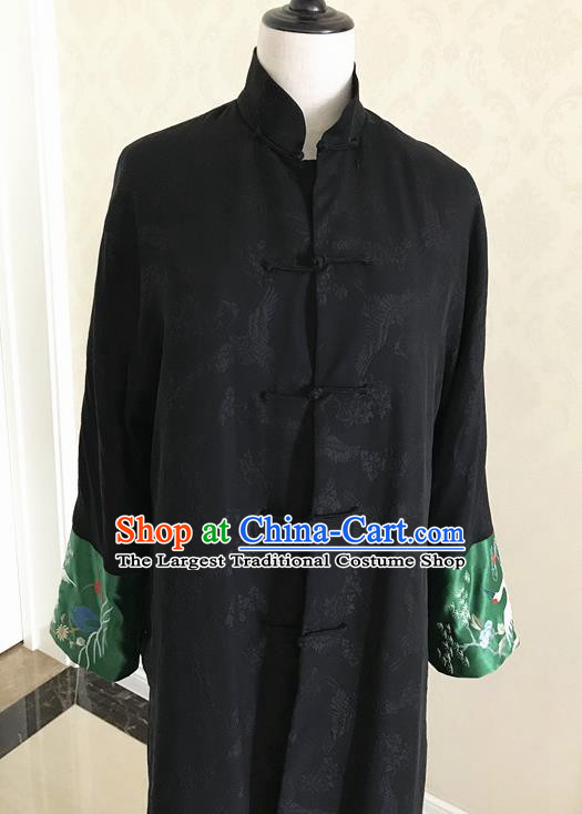 Traditional Chinese Handmade Costume Tang Suit Black Brocade Coat for Women