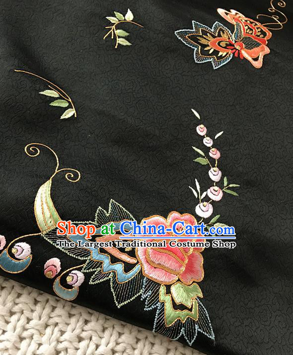 Asian Chinese Traditional Black Silk Fabric Royal Peony Pattern Brocade Cheongsam Cloth Silk Fabric