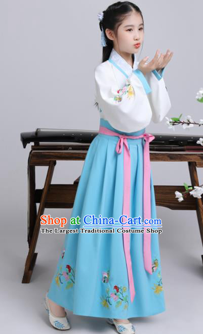 Chinese Ming Dynasty Princess Costume Ancient Peri Blue Hanfu Clothing for Kids