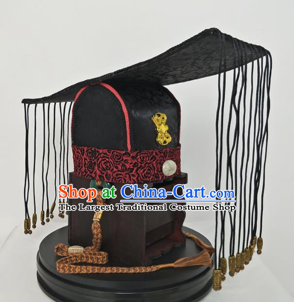 Chinese Ancient Han Dynasty Emperor Hair Accessories King Tassel Hat for Men