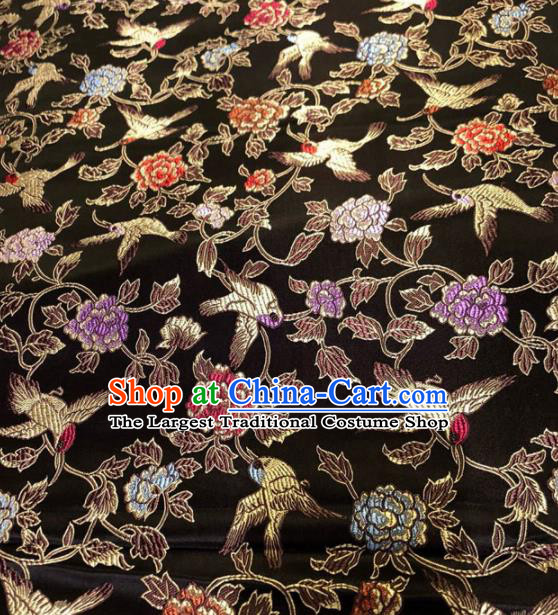 Chinese Traditional Black Silk Fabric Cheongsam Tang Suit Brocade Peony Pattern Cloth Material Drapery