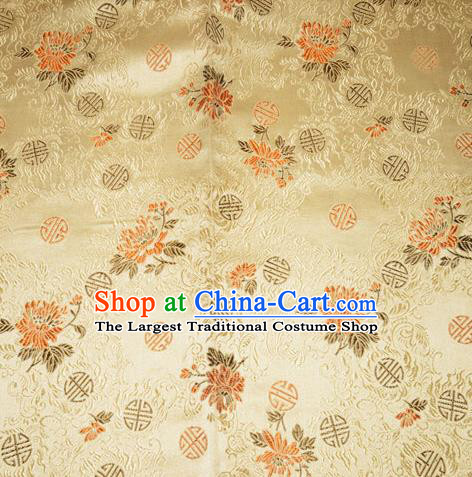 Chinese Traditional Golden Silk Fabric Tang Suit Brocade Cheongsam Flowers Pattern Cloth Material Drapery